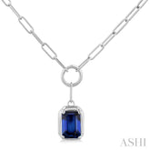 6x4 MM Sapphire Solitaire Precious Paperclip Pendant With Chain in 14K White Gold