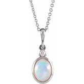 Sterling Silver 6x4 mm Natural Ethiopian Opal & .015 CT Natural Diamond 16-18" Necklace