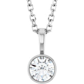 14K White Gold 1/4 CT Natural Diamond Bezel-Set Solitaire 16-18" Necklace