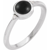 14K White Gold 6 mm Round Natural Black Onyx & .03 CTW Natural Diamond Ring