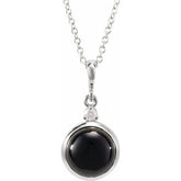 Platinum 8 mm Natural Black Onyx & .03 CT Natural Diamond Cabochon 16-18" Necklace