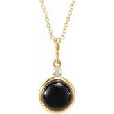 14K Yellow Gold 8 mm Natural Black Onyx & .03 CT Natural Diamond Cabochon 16-18" Necklace