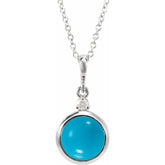 Platinum 6 mm Natural Turquoise & .03 CT Natural Diamond Cabochon 16-18" Necklace