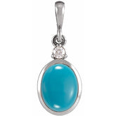 Sterling Silver 12x10 mm Natural Turquoise & .03 CT Natural Diamond Cabochon Pendant