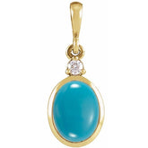 14K Yellow Gold 10x8 mm Natural Turquoise & .03 CT Natural Diamond Cabochon Pendant