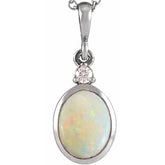 Platinum 9x7 mm Natural White Opal & .03 CT Natural Diamond Cabochon Pendant