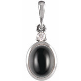 14K White Gold 9x7 mm Natural Black Onyx & .03 CT Natural Diamond Cabochon Pendant