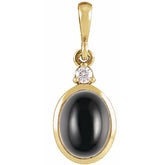 14K Yellow Gold 9x7 mm Natural Black Onyx & .03 CT Natural Diamond Cabochon Pendant