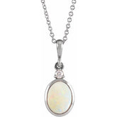 Sterling Silver 5x3 mm Natural White Opal & .03 CT Natural Diamond 16-18" Necklace