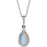 Sterling Silver 10x8 mm Natural Rainbow Moonstone & .03 CT Natural Diamond 16-18" Necklace