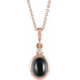 14K Rose Gold 9x7 mm Natural Black Onyx & .03 CT Natural Diamond 16-18" Necklace