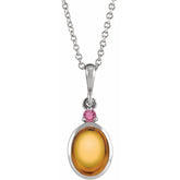 14K White Gold 8x6 mm Natural Citrine & Natural Pink Tourmaline 16-18" Necklace