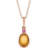 14K Rose Gold 5x3 mm Natural Citrine & Natural Pink Tourmaline 16-18" Necklace