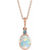 14K Rose Gold 6x4 mm Lab-Grown White Opal & Natural London Blue Topaz 16-18" Necklace