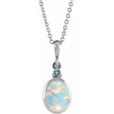 14K White Gold 6x4 mm Lab-Grown White Opal & Natural London Blue Topaz 16-18" Necklace