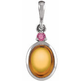 14K White Gold 8x6 mm Natural Citrine & Natural Pink Tourmaline Pendant