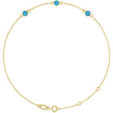14K Yellow Gold Natural Blue Zircon Bezel-Set Three-Stone 6 1/2-7 1/2" Bracelet