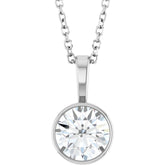 14K White Gold 9/10 CT Lab-Grown Diamond Bezel-Set Solitaire 16-18" Necklace
