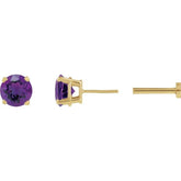 14K Yellow Gold Natural Amethyst Earring