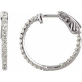 14K White Gold 1/2 CTW Natural Diamond Inside-Outside 19 mm Hinged Hoop Earrings