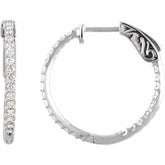 14K White Gold 3/4 CTW Natural Diamond Inside-Outside 23 mm Hinged Hoop Earrings