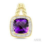 8 MM Cushion Shape Amethyst and 1/20 Ctw Round Cut Diamond Semi-Precious Earrings in Yellow Gold Vermeil