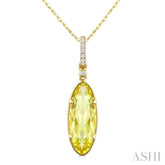 16X6 MM Evoque Gemstones Oval Shape Lemon Quartz and 1/20 Ctw Round Cut Diamond Semi-Precious Pendant With Chain in 10K Yellow Gold