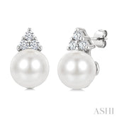 5 MM Cultured White Pearl and 1/20 Ctw Round Cut Diamond Fashion Earrings in 10K White Gold
