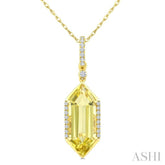 16X6 MM Evoque Gemstones Hexagon Shape Lemon Quartz and 1/10 Ctw Round Cut Diamond Semi-Precious Pendant With Chain in 10K Yellow Gold