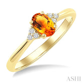 1/20 Ctw Oval Cut 6X4 MM Citrine and Round Cut Diamond semi-precious Ring in 10K Yellow Gold