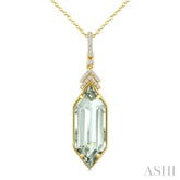 22X8 MM Hexagon Shape Green Amethyst and 1/10 Ctw Round Cut Diamond Semi-Precious Pendant With Chain in 14K Yellow Gold