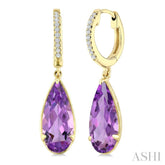 12X5 MM Evoque Gemstones Pear Shape Amethyst and 1/10 Ctw Round Cut Diamond Semi-Precious Earrings in 10K Yellow Gold