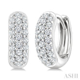 1/3 Ctw Triple Row Round Cut Diamond Huggie Earrings in 10K White Gold
