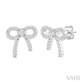 1/4 Ctw Round Cut Diamond Bow Petite Fashion Earrings in 10K White Gold