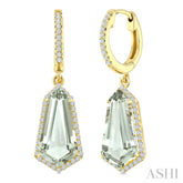 14X7 MM Evoque Gemstones Shield Shape Green Amethyst and 3/8 Ctw Round Cut Diamond Semi-Precious Earrings in 14K Yellow Gold