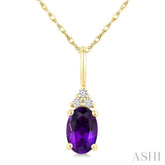 1/50 Ctw Oval Cut 6X4 MM Amethyst and Round Cut Diamond Semi Precious Pendant With Chain in 10K Yellow Gold