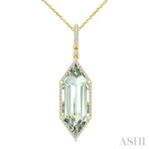 22X8 MM Evoque Gemstone Hexagon Shape Green Amethyst and 1/4 Ctw Round Cut Diamond Semi-Precious Pendant With Chain in 14K Yellow Gold