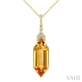 22X8 MM Hexagon Shape Citrine and 1/10 Ctw Round Cut Diamond Semi-Precious Pendant With Chain in 14K Yellow Gold