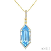 16X6 MM Hexagon Shape Blue Topaz and 1/5 Ctw Round Cut Diamond Semi-Precious Pendant With Chain in 10K Yellow Gold