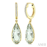12X5 MM Evoque Gemstones Pear Shape Green Amethyst and 1/10 Ctw Round Cut Diamond Semi-Precious Earrings in 10K Yellow Gold