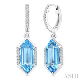 12X5 MM Evoque Gemstones Hexagon Shape Blue Topaz and 1/5 Ctw Round Cut Diamond Semi-Precious Earrings in 10K White Gold