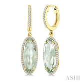 16X6 MM Evoque Gemstones Oval Shape Green Amethyst and 3/8 Ctw Round Cut Diamond Semi-Precious Earrings in 14K Yellow Gold