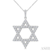 1 Ctw Star of David Round Cut Diamond Fashion Pendant With Chain in 14K White Gold