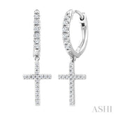 1/3 Ctw Round Cut Diamond Cross Charm Petite Fashion Huggie Earrings in 14K White Gold