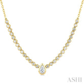 1/2 Ctw Luna Bezel Halfway Bezel Set Pear and Round Cut Diamond Necklace in 14K Yellow Gold