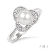7 MM White Cultured Pearl and 1/20 Ctw Round Cut Diamond Fashion Ring in 10K White Gold