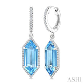 16X6 MM Evoque Gemstones Hexagon Shape Blue Topaz and 3/8 Ctw Round Cut Diamond Semi-Precious Earrings in 14K White Gold