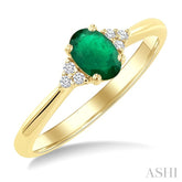 1/20 Ctw Oval Cut 6X4 MM Emerald and Round Cut Diamond Precious Ring in 10K Yellow Gold