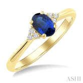 1/20 Ctw Oval Cut 6X4 MM Sapphire and Round Cut Diamond Precious Ring in 10K Yellow Gold