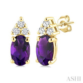 1/20 Ctw Oval Cut 5X3 MM Amethyst and Round Cut Diamond Semi Precious Earrings in 10K Yellow Gold